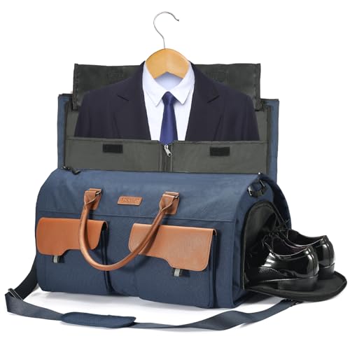 Convertible Garment Bag, Leatheret Carry on Travel Duffel Bag with Shoe Compartment, 2 in 1 Hanging Suit Bag (Brown) G206184