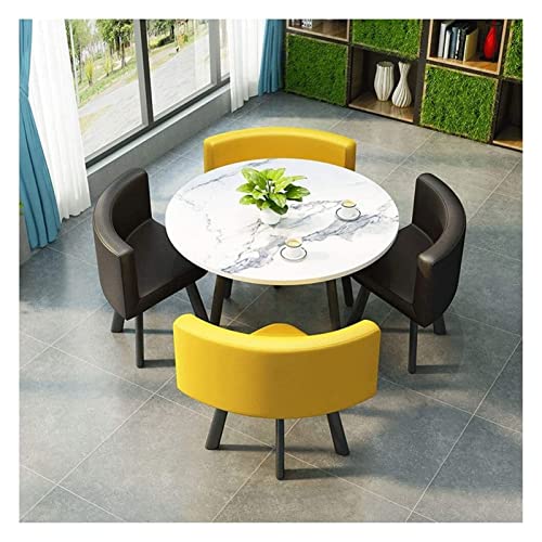 White 80cm Round Table with 4 PU Leather Chairs F48532