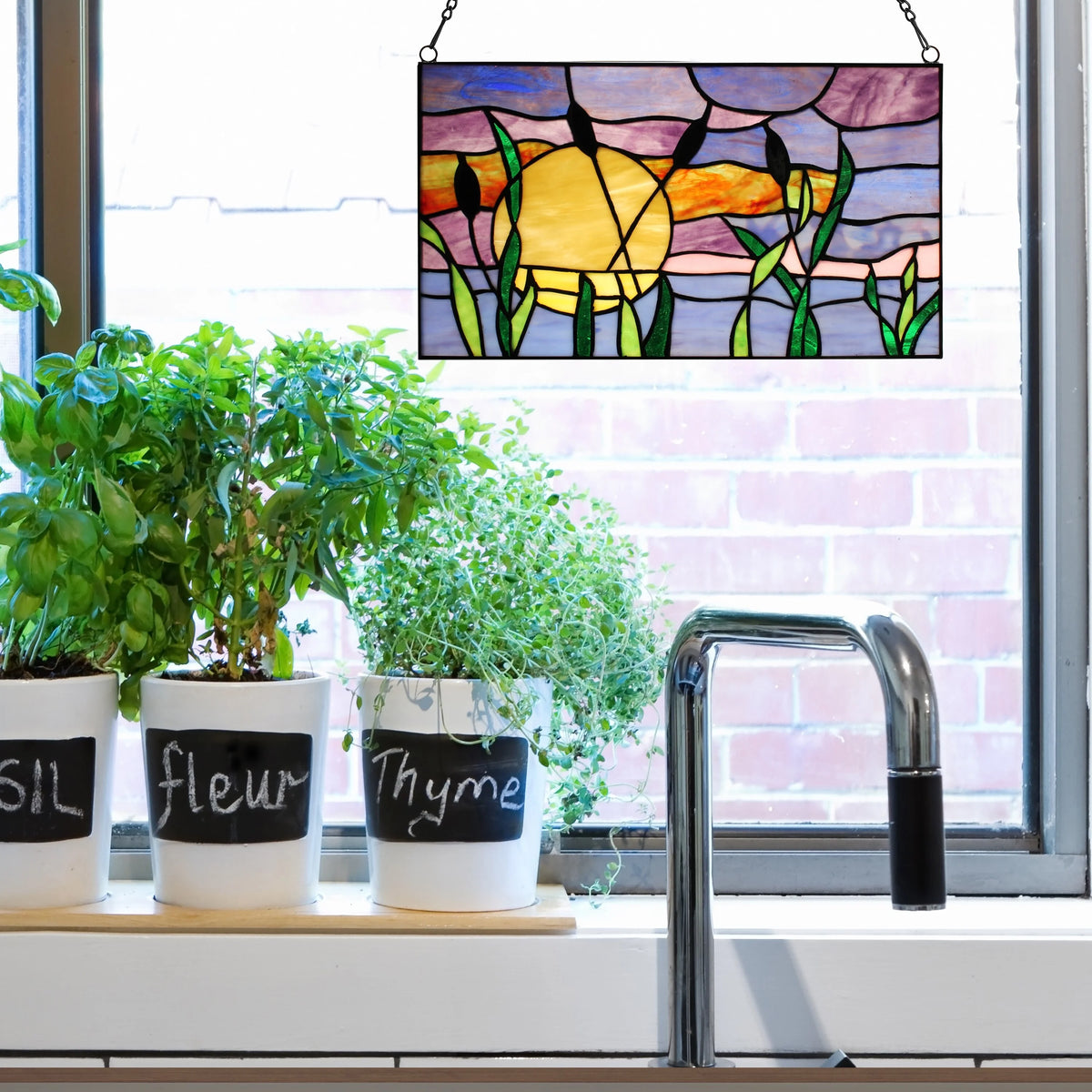 Multicolored Stained Glass Window Panel 14" x 0.25" x 8.25" X89829