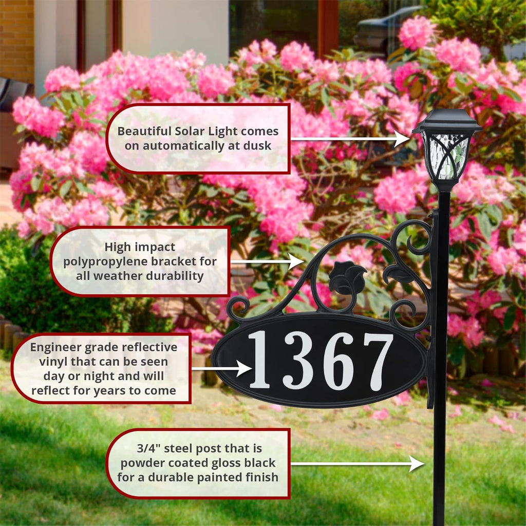 Handcrafted Double-Sided Reflective Home Address Sign with Solar Light R825838