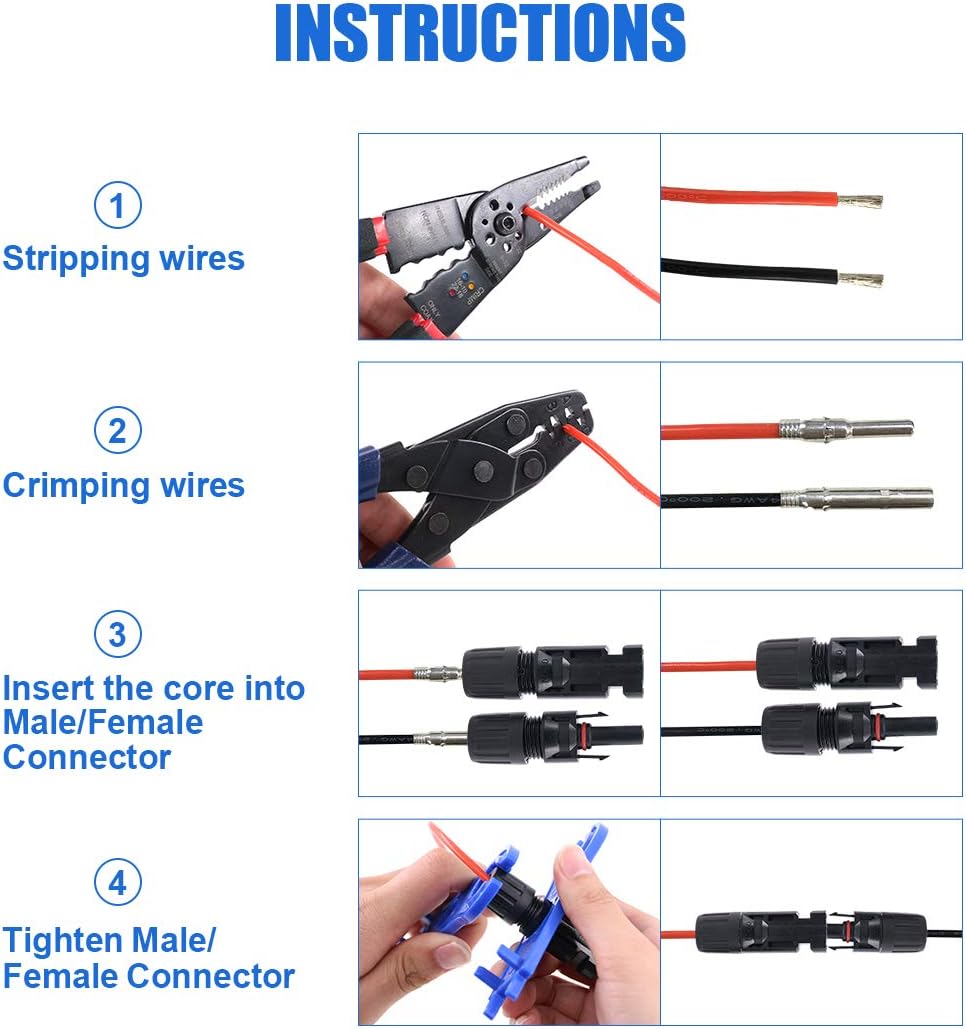10AWG Solar Panel Extension Cable and Connectors Set E3641