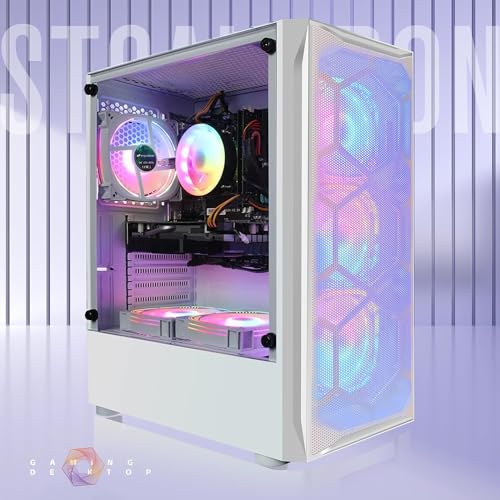 Gaming PC Desktop Computer, Intel Core I7 up to 3.9 GHz, Radeon RX 580 8G, 16G RAM, 512G SSD, WiFi, Bluetooth 5.0, RGB Fan x6, RGB BT Sound Bar, Windows 10 Home P69918