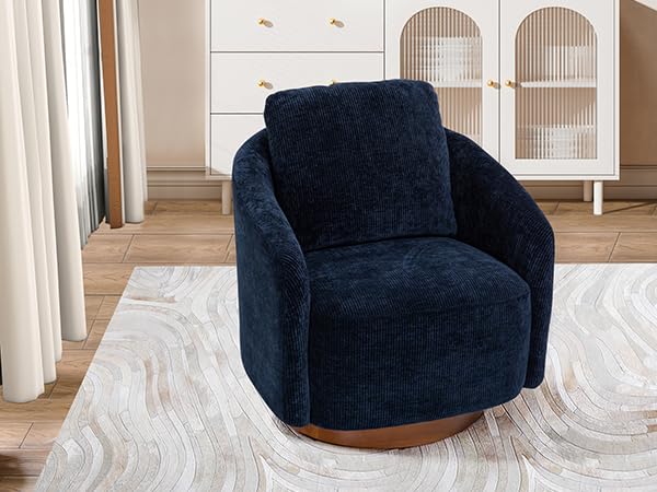 Ivory Chenille Swivel Barrel Chair with Wood Base K8405