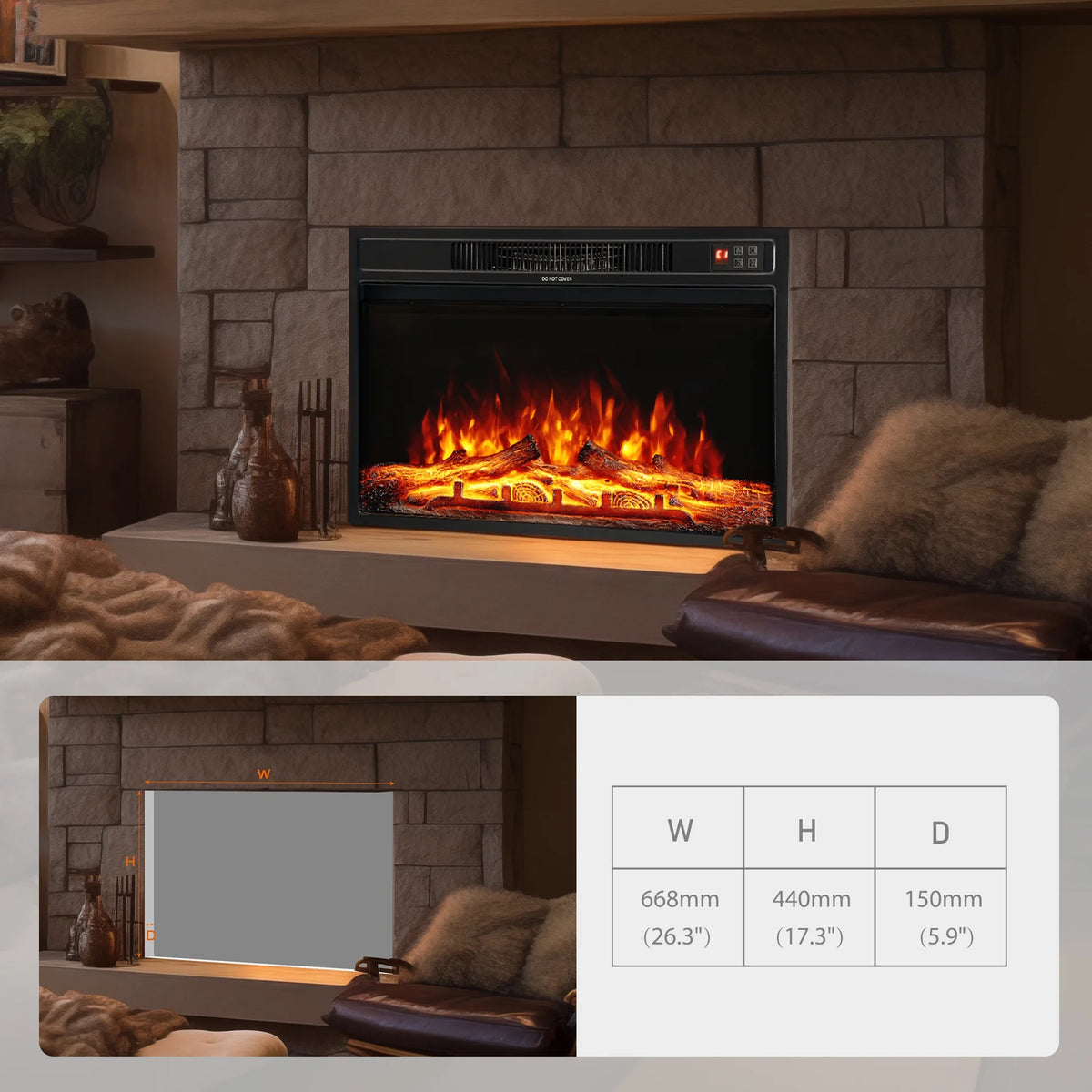 Electric Fireplace Heater with Thermostat, Remote Control K8326