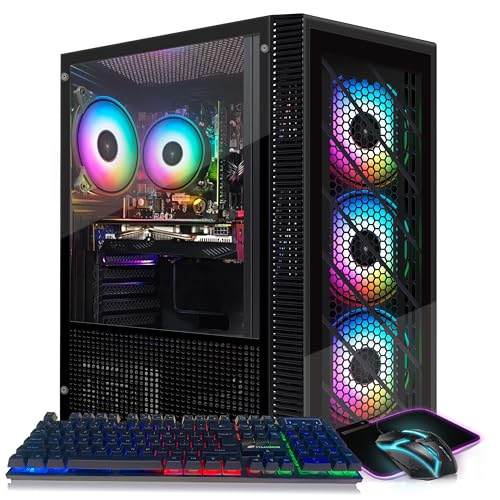 Gaming PC Desktop Computer, Intel Core I7 up to 3.9 GHz, Radeon RX 580 8G, 16G RAM, 512G SSD, WiFi, Bluetooth 5.0, RGB Fan x6, RGB BT Sound Bar, Windows 10 Home P69918