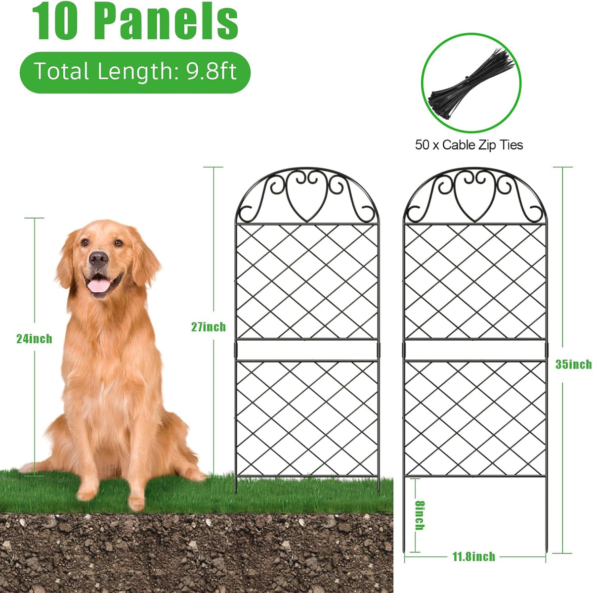 10 Panels Rustproof Metal Wire Garden Fence P3344