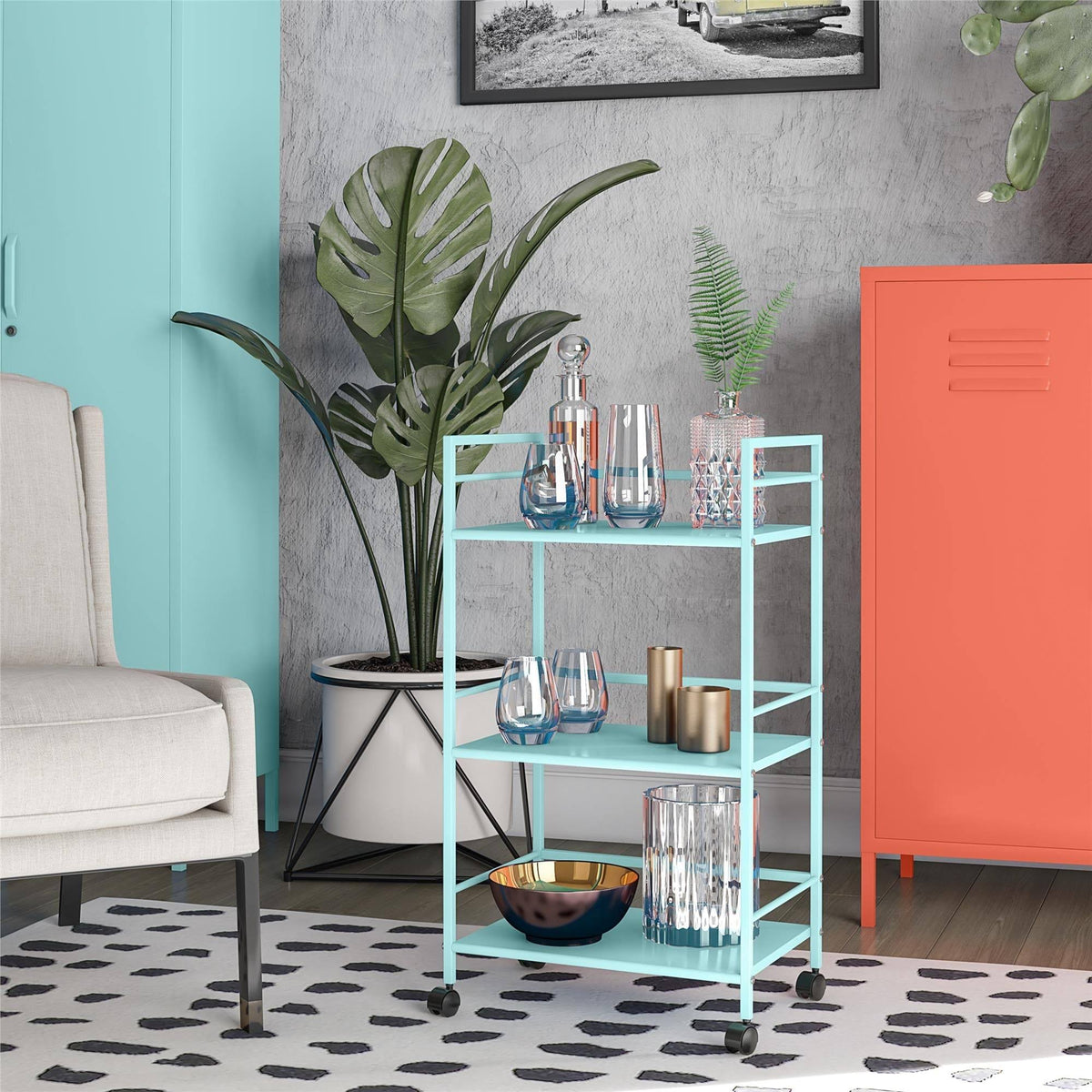 Blue Metal Rolling Cart O389