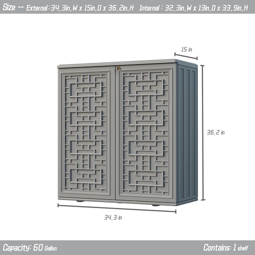 Outdoor Storage Cabinet Waterproof with Shelf, Resin, Size 34.3''L*15''W*36.2''H (Black) D293