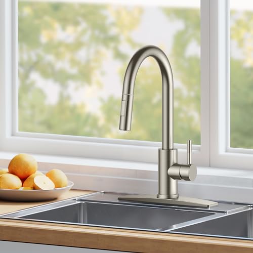Black Kitchen Faucet with Pull Down Sprayer Stainless Steel High Arc Gooseneck M344