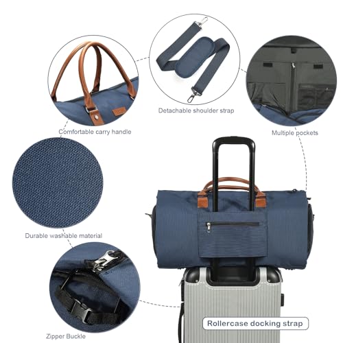 Convertible Garment Bag, Leatheret Carry on Travel Duffel Bag with Shoe Compartment, 2 in 1 Hanging Suit Bag (Brown) G206184