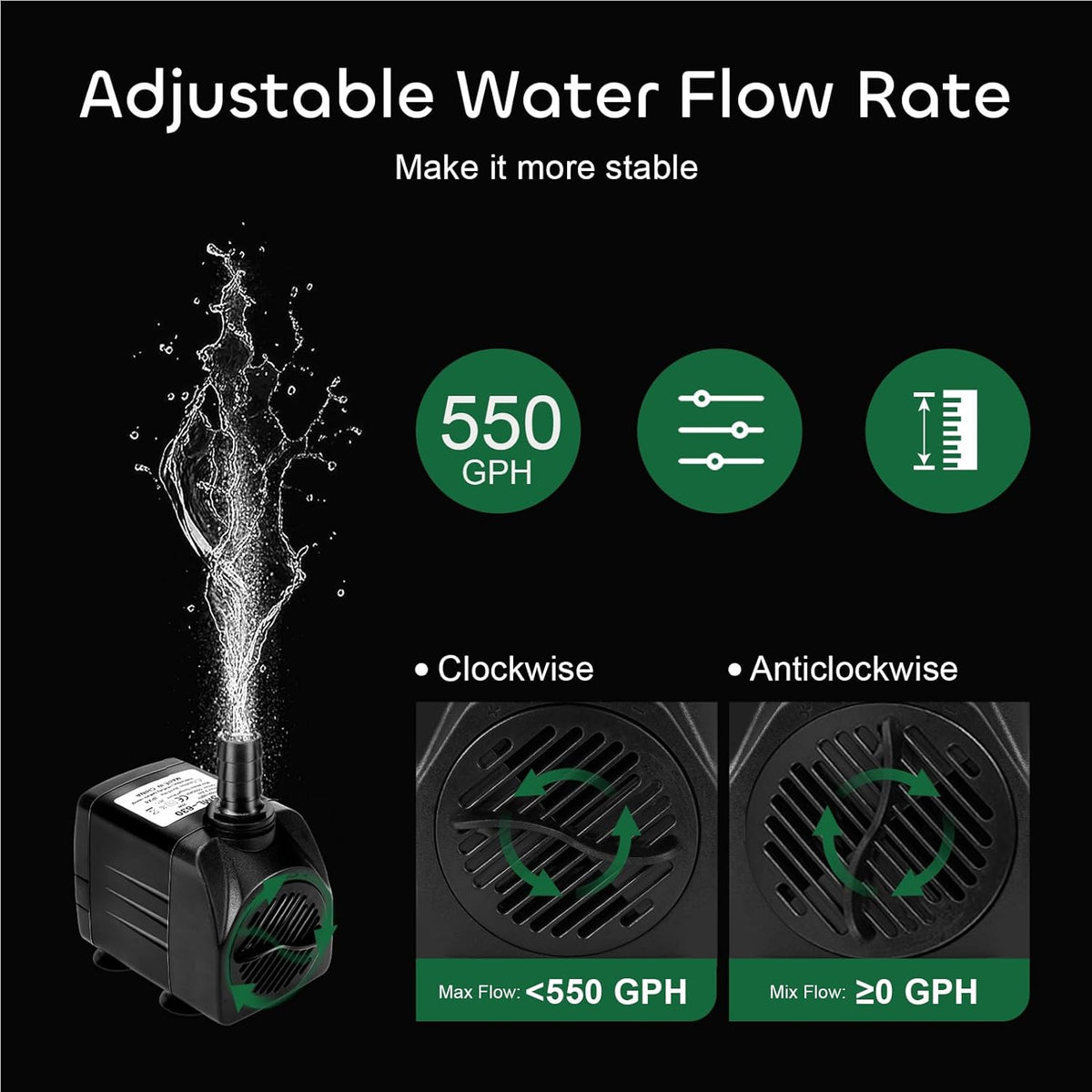 550GPH Submersible Pump with 3 Nozzles Black S757188