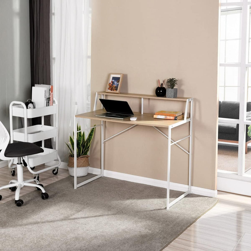 Oak White Computer Desk with Storage Shelf P625838
