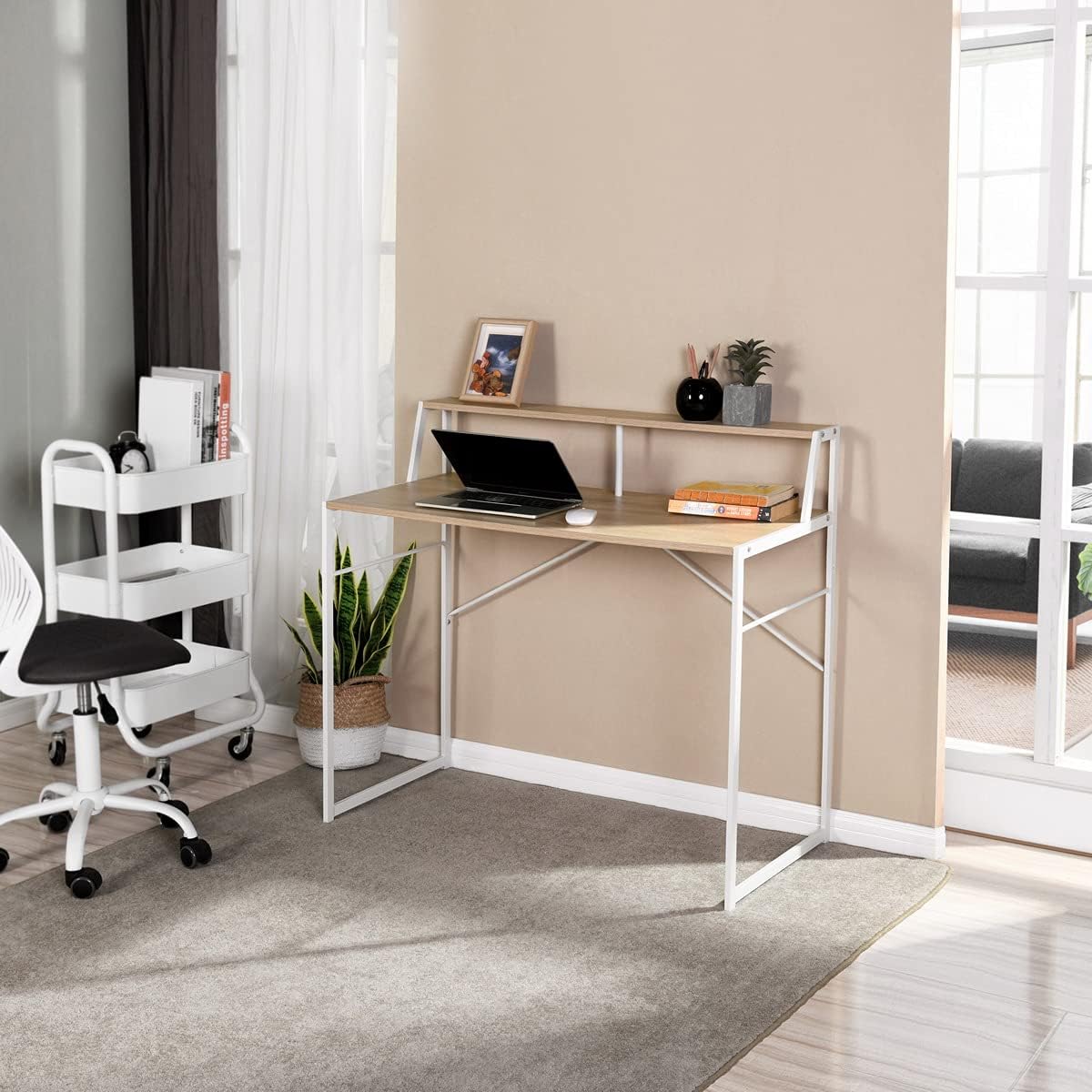 Oak White Computer Desk with Storage Shelf P625838