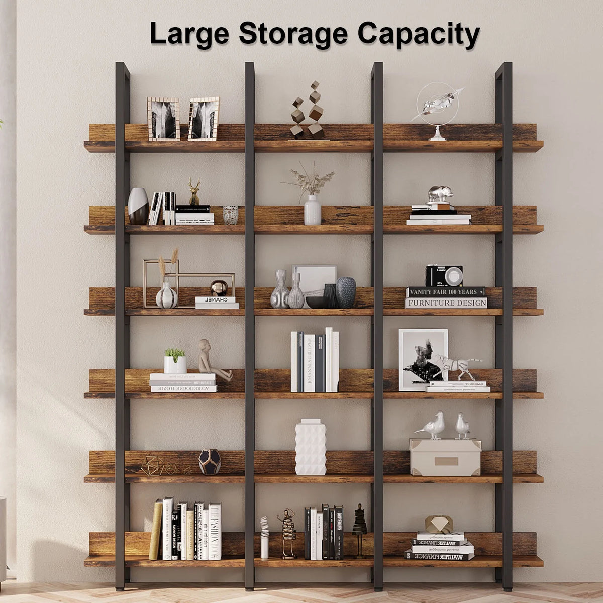 Vintage Brown 6 Tiers Large Open Shelves Bookcase B2029