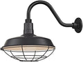 Black Gooseneck Outdoor Barn Light with Caged Shade I359