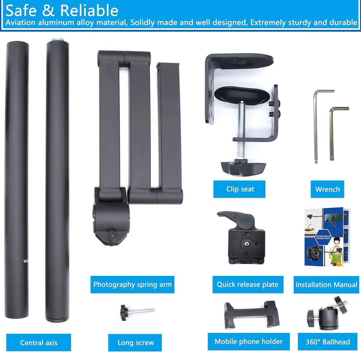 Overhead Camera Mount Rig Stand with Flexible Arm and 360° Ball Head E875