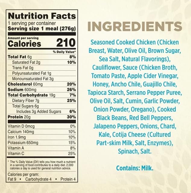 Spicy Black Beans Chicken & Riced Cauliflower Frozen Meal, 9.25 oz - Pack of 6 W827753