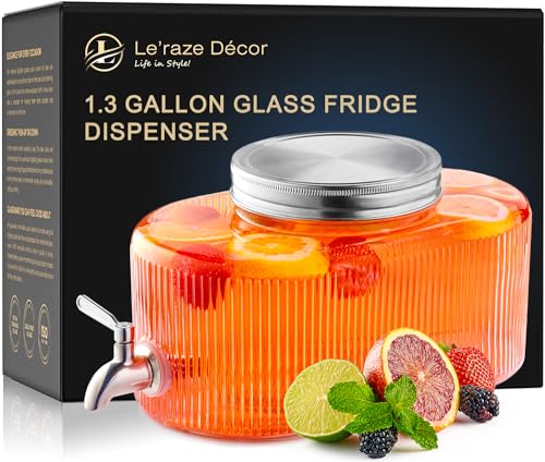 Glass Drink Dispenser, 5L 1.32 Gallon Stainless Steel Spigot D18696