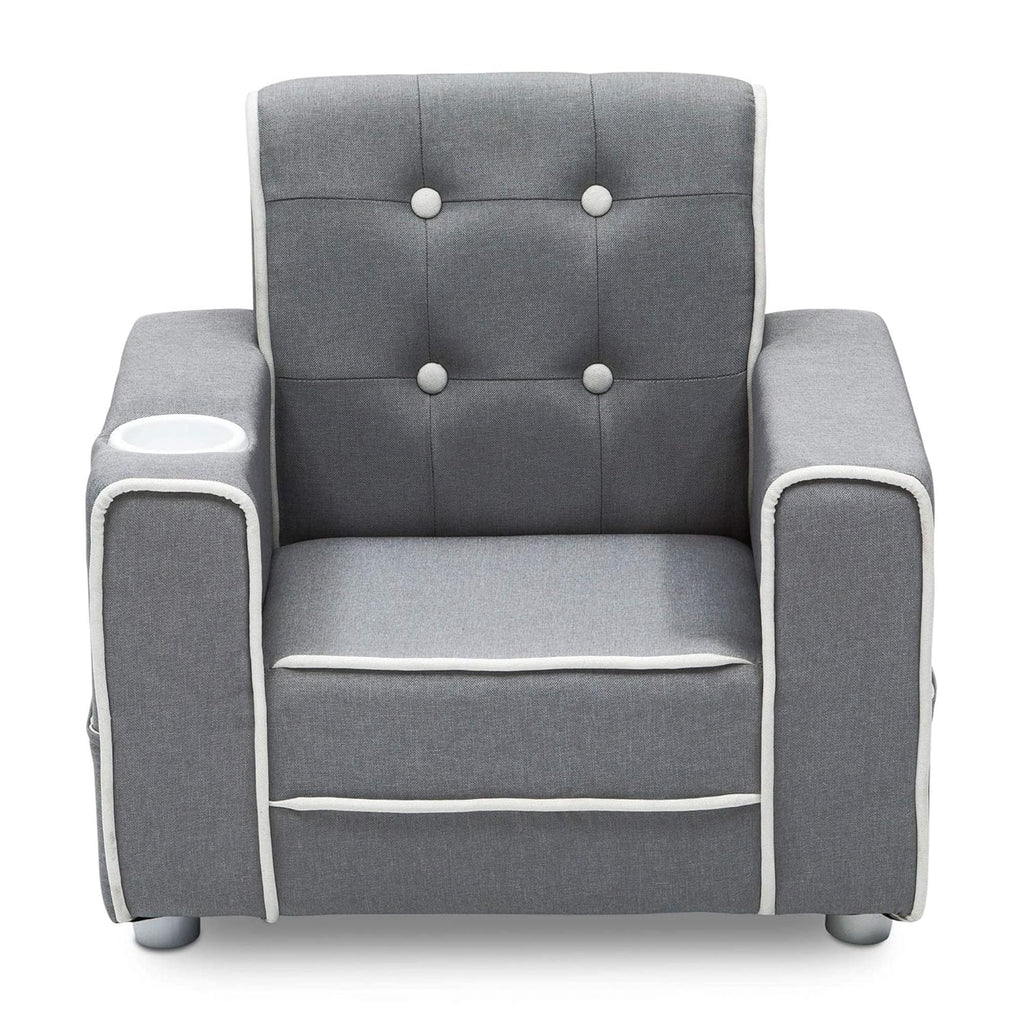 Kids Upholstered Chair with Cup Holder, Soft Grey & Kids Wood Table and Chair Set (2 Chairs Included) I43616