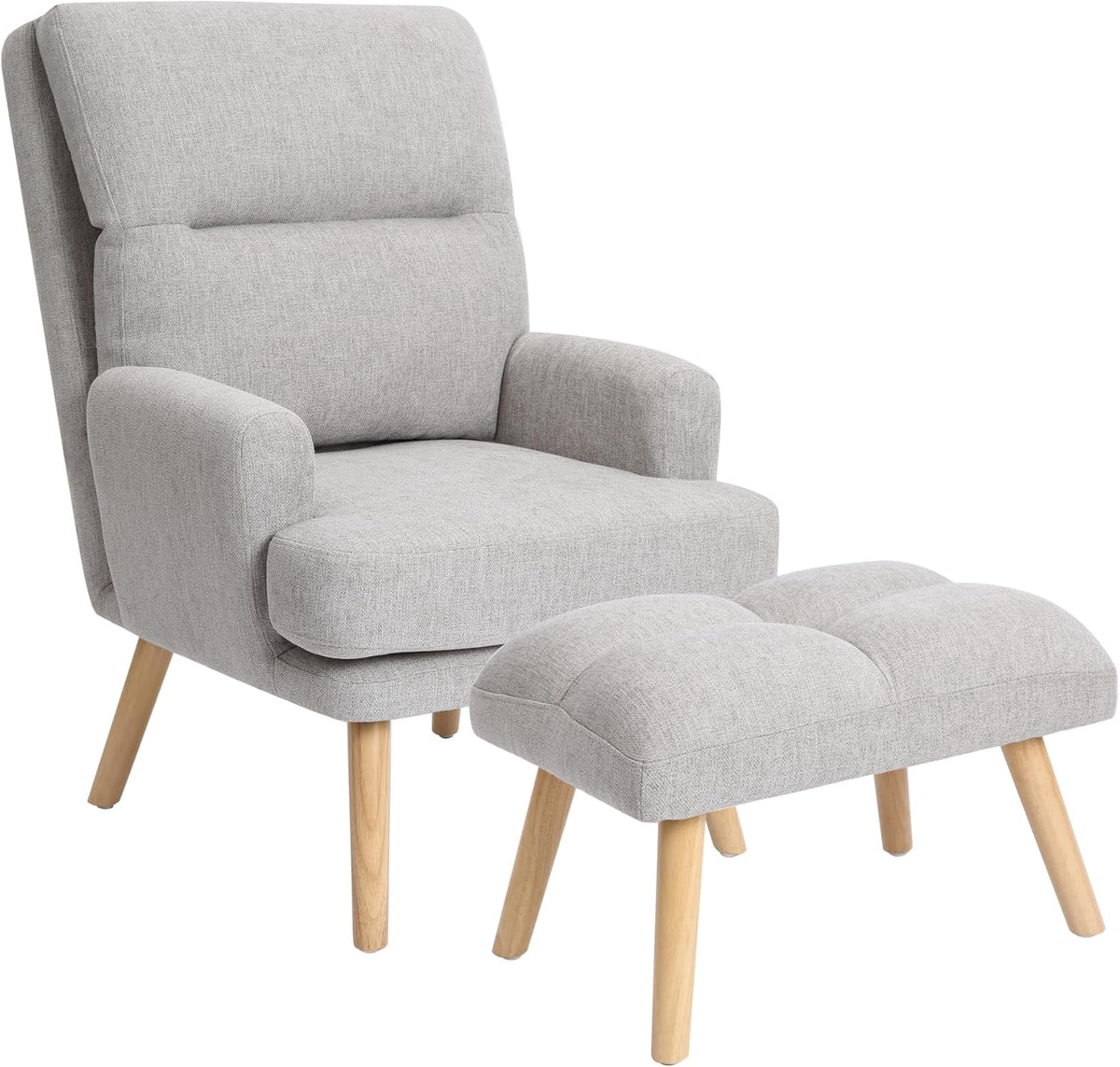 Decorative Chair Set with Footstool, Adjustable Backrest, Wooden Legs A840