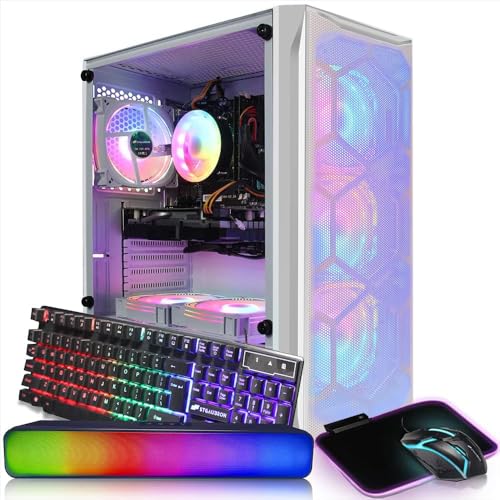 Gaming PC Desktop Computer, Intel Core I7 up to 3.9 GHz, Radeon RX 580 8G, 16G RAM, 512G SSD, WiFi, Bluetooth 5.0, RGB Fan x6, RGB BT Sound Bar, Windows 10 Home P69918