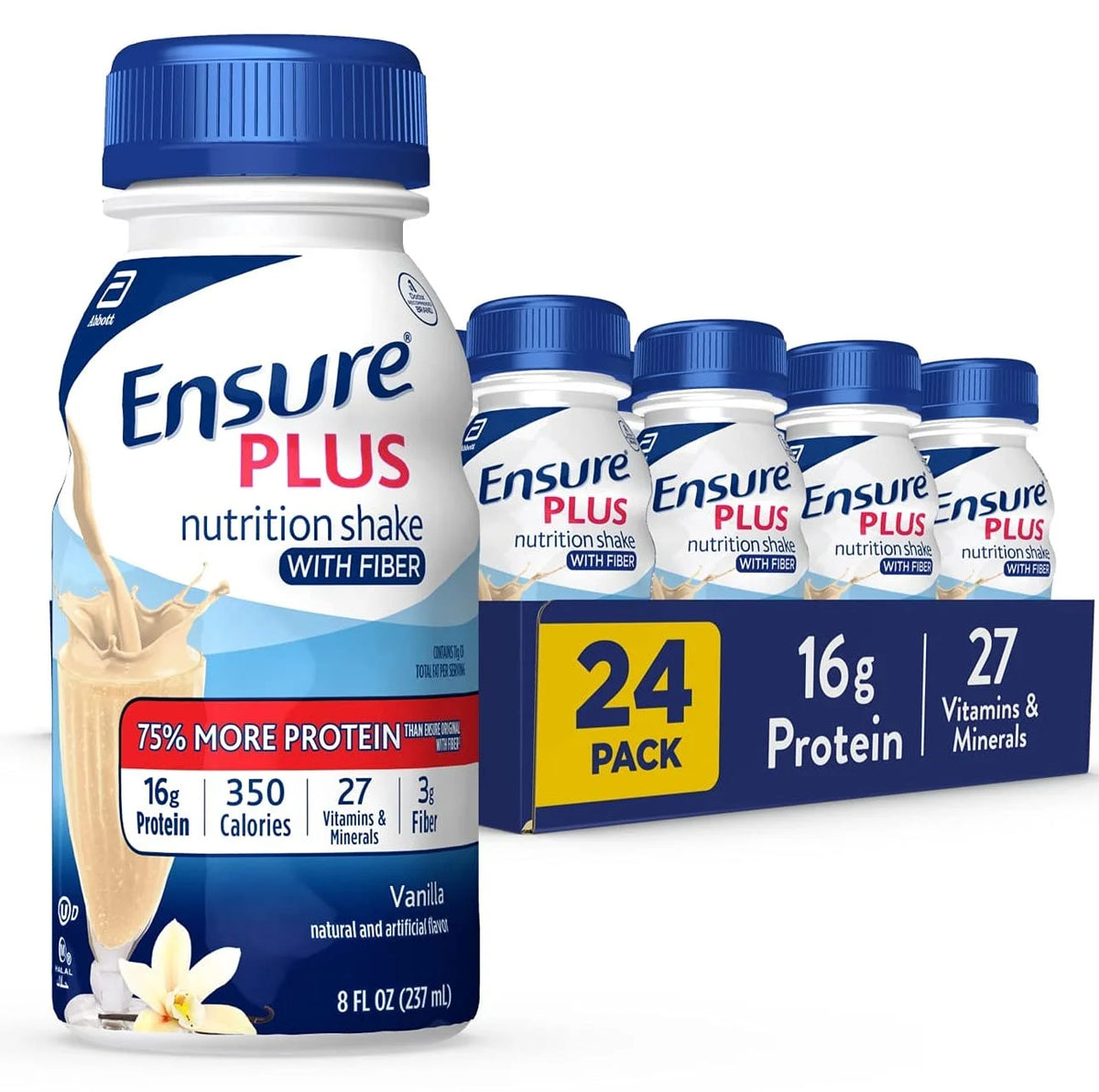Vanilla Liquid Nutrition Shake with Fiber, 16 Grams of Protein, 8 Fl Oz Bottle (Pack of 24) T485