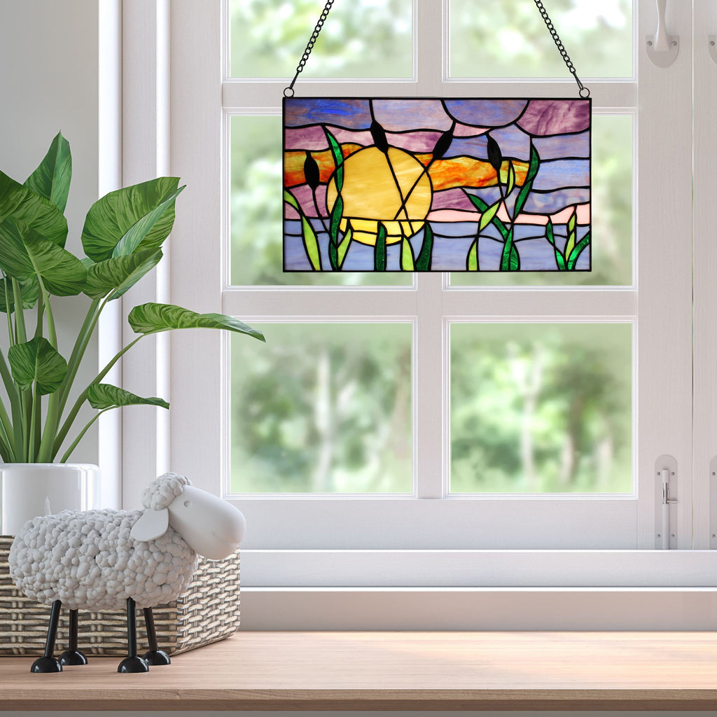 Multicolored Stained Glass Window Panel 14" x 0.25" x 8.25" X89829