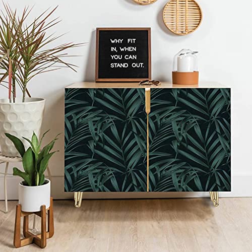 Wooden Door Accent Cabinet with Palm Leaves Pattern Q949003
