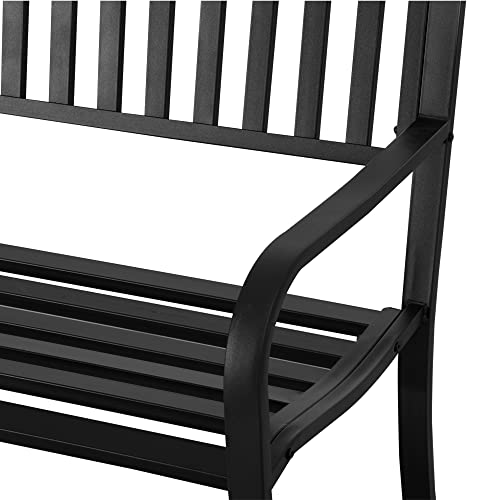 50" Black Metal Outdoor Garden Bench with Slatted Seat P2020