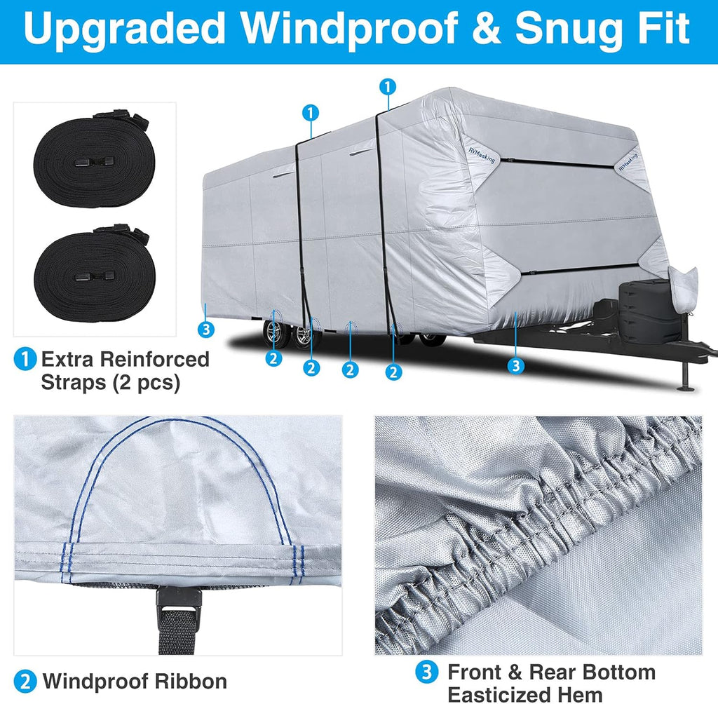 Rip-Stop RV Cover Fits 20'1" - 22' Long Motorhome, Waterproof Camper Cover with Gutter Covers T549148
