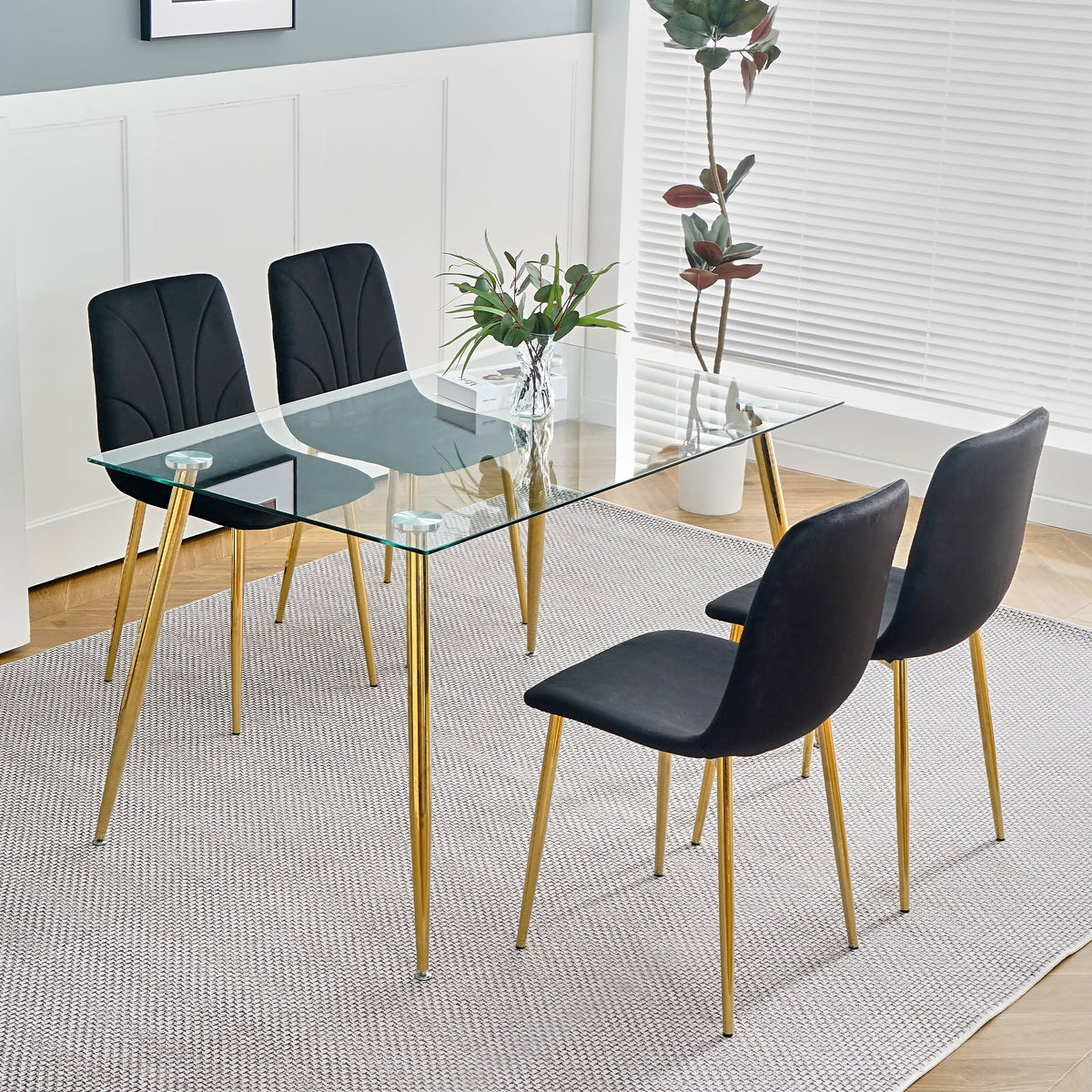 Black Dining Chair with Gold Metal Legs Set of 4 J803