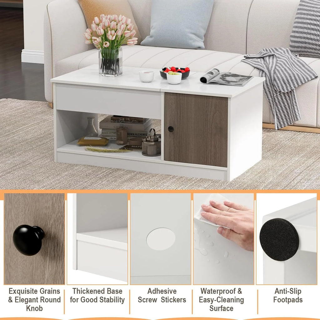 Lift-Top Coffee Table with Compartments Wood Rectangular D412