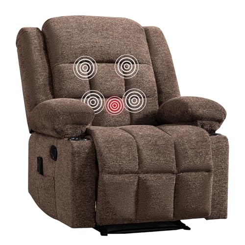 Brown Manual Recliner Chair with Massage and Heat R462