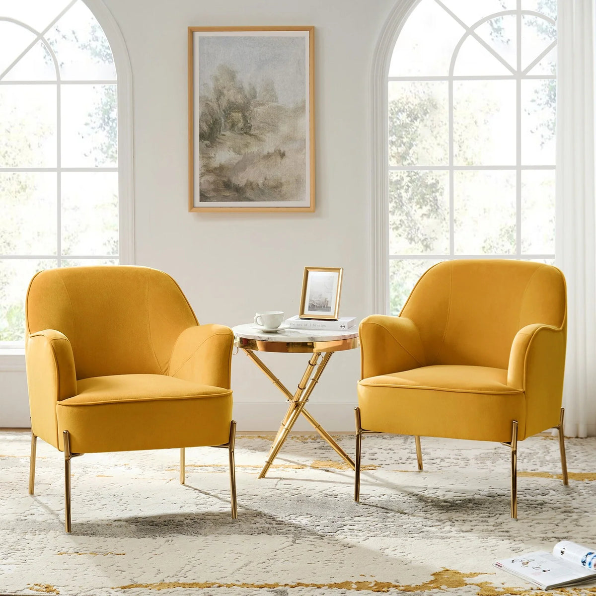 Velvet Accent Chair with Golden Legs Set of 2 T459