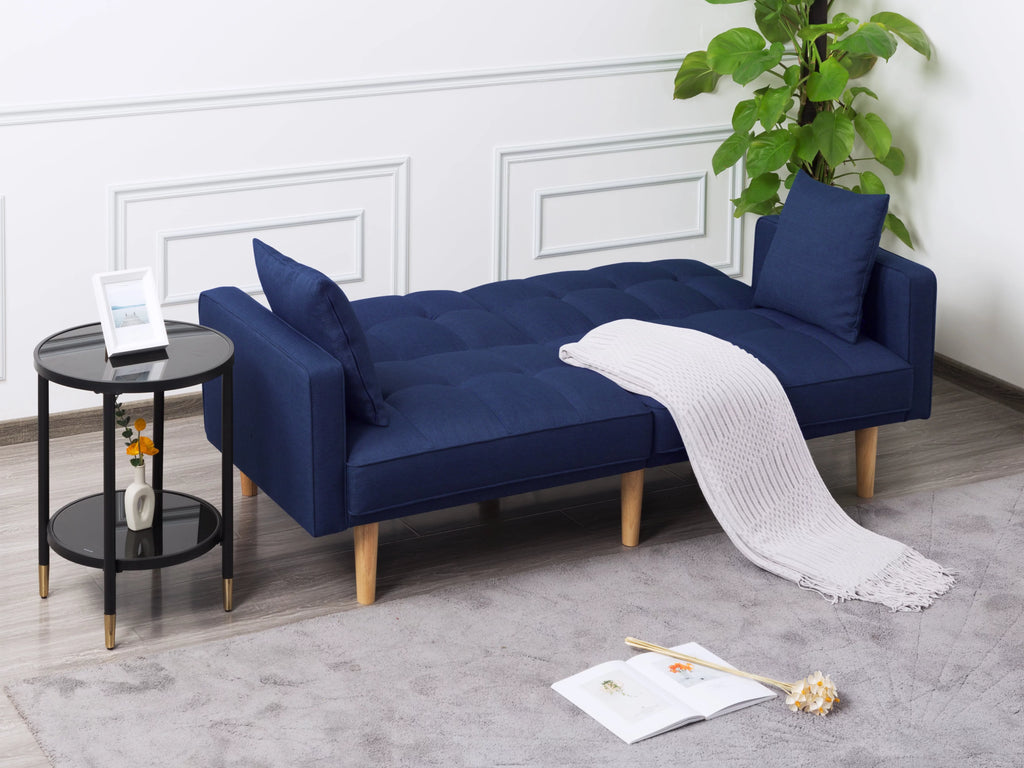 71.3 inch Futon Sofa Bed Convertible Sleeper Couch with 2 Pillows Navy Blue J175319