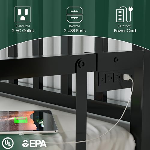 Black Metal Daybed with Trundle and Charging Station B3747