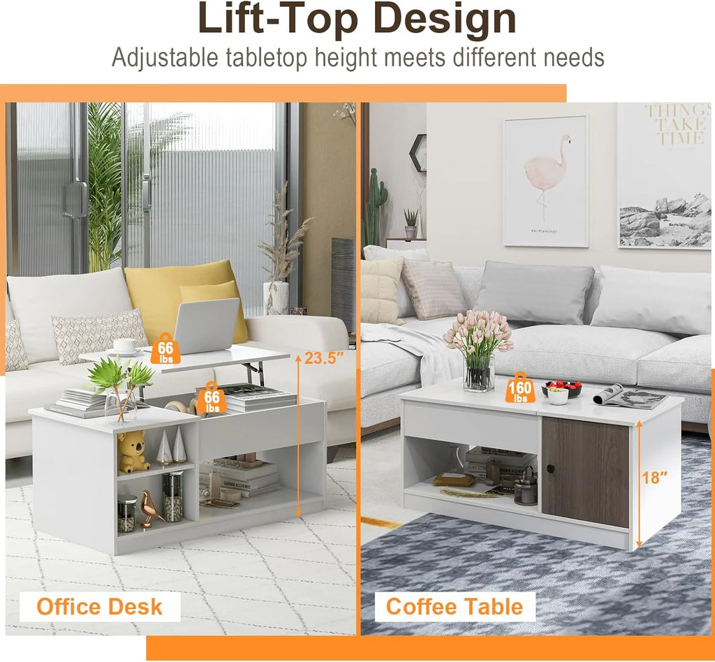 Lift-Top Coffee Table with Compartments Wood Rectangular D412