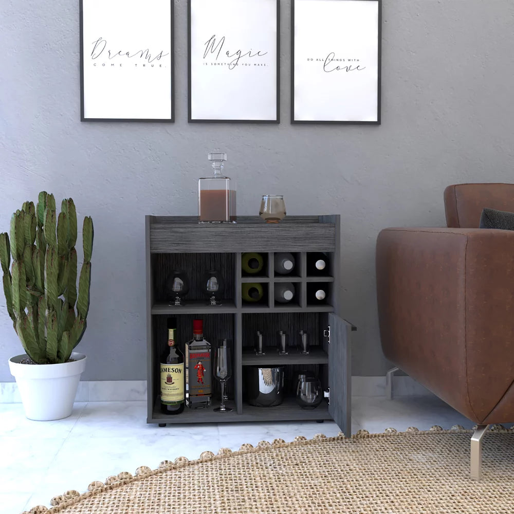 Light Gray Bar Cabinet with Concealed Shelves and Wine Cubbies S2574