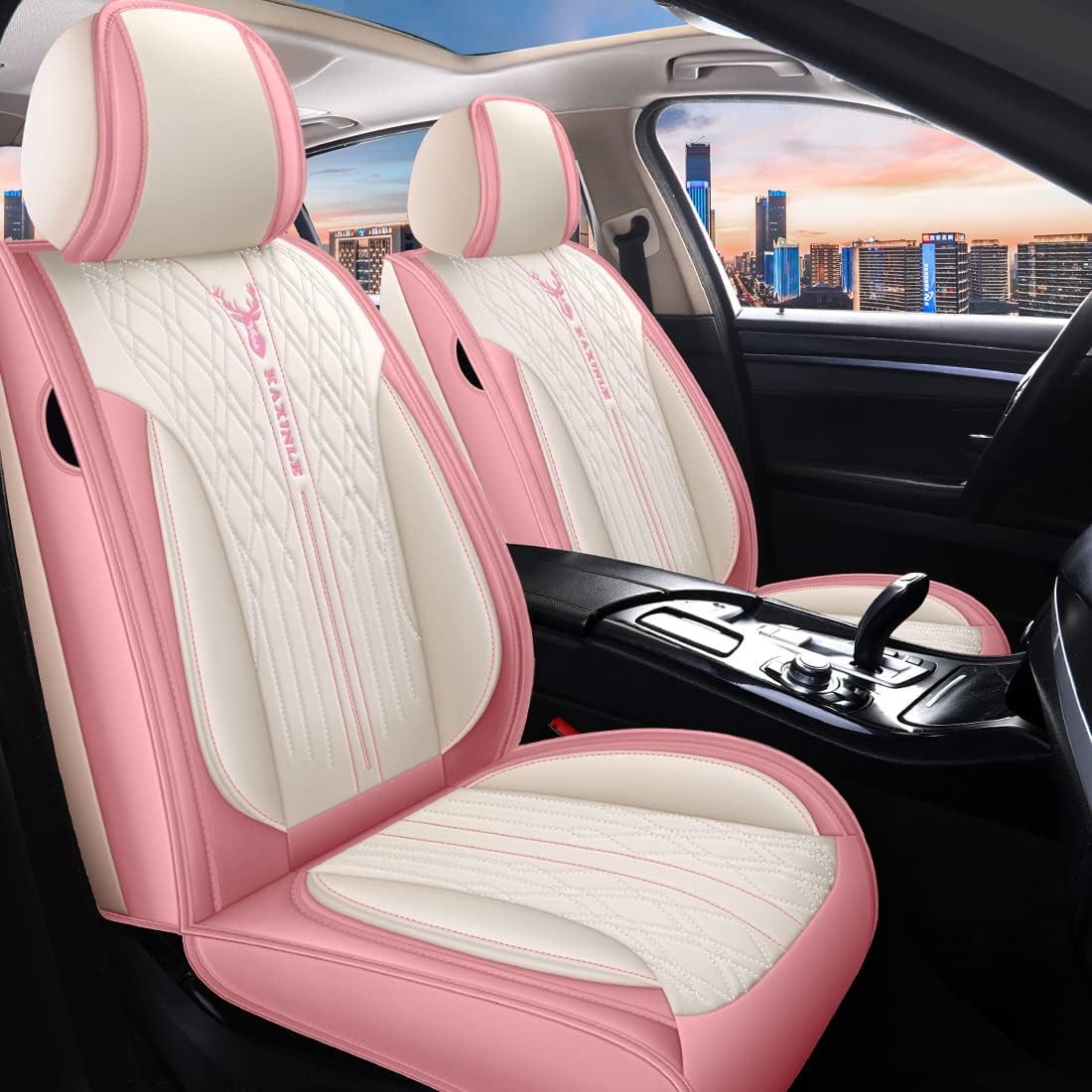 Pink Leather Car Seat Covers 5 Seats Full Set Waterproof I12280