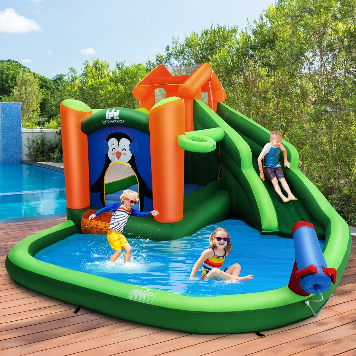 Inflatable Water Park Slide Bouncer with Splash Pool and Blower Z27960