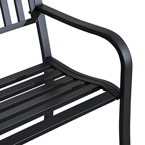 50" Black Metal Outdoor Garden Bench with Slatted Seat P2020