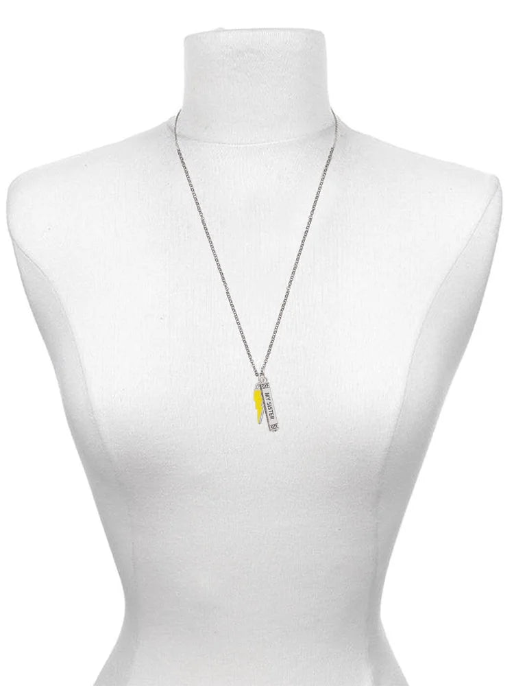 Silvertone Yellow Lightning Bolt Bar Charm Necklace, 23" B483088