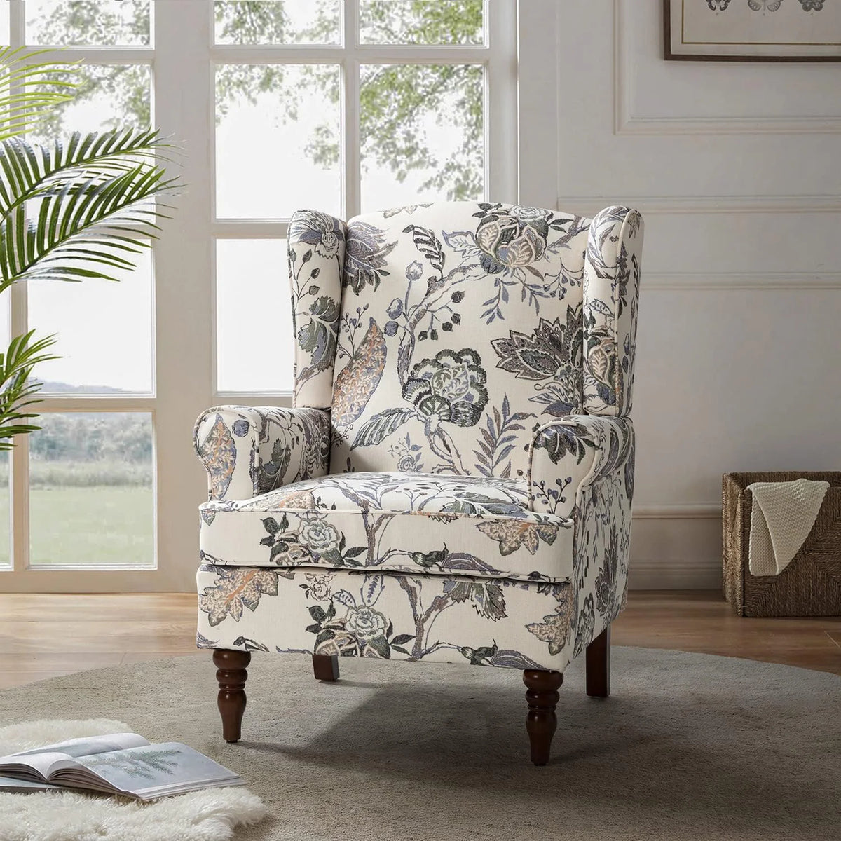 Green Wingback Accent Chair with Wood Legs T2180