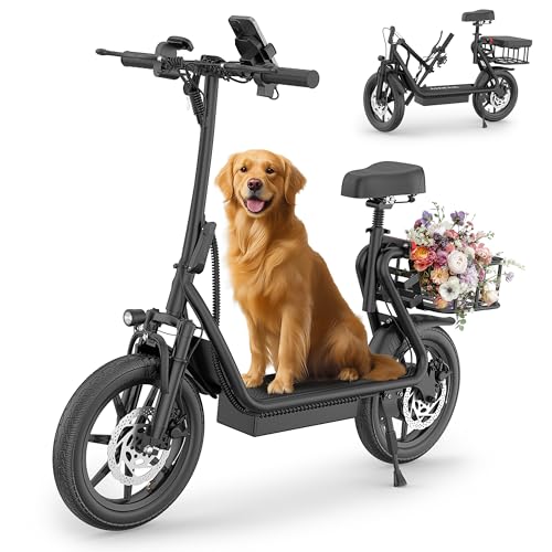 Electric Scooter with Seat, 500W Motor, 14'' Tires, Foldable E26123