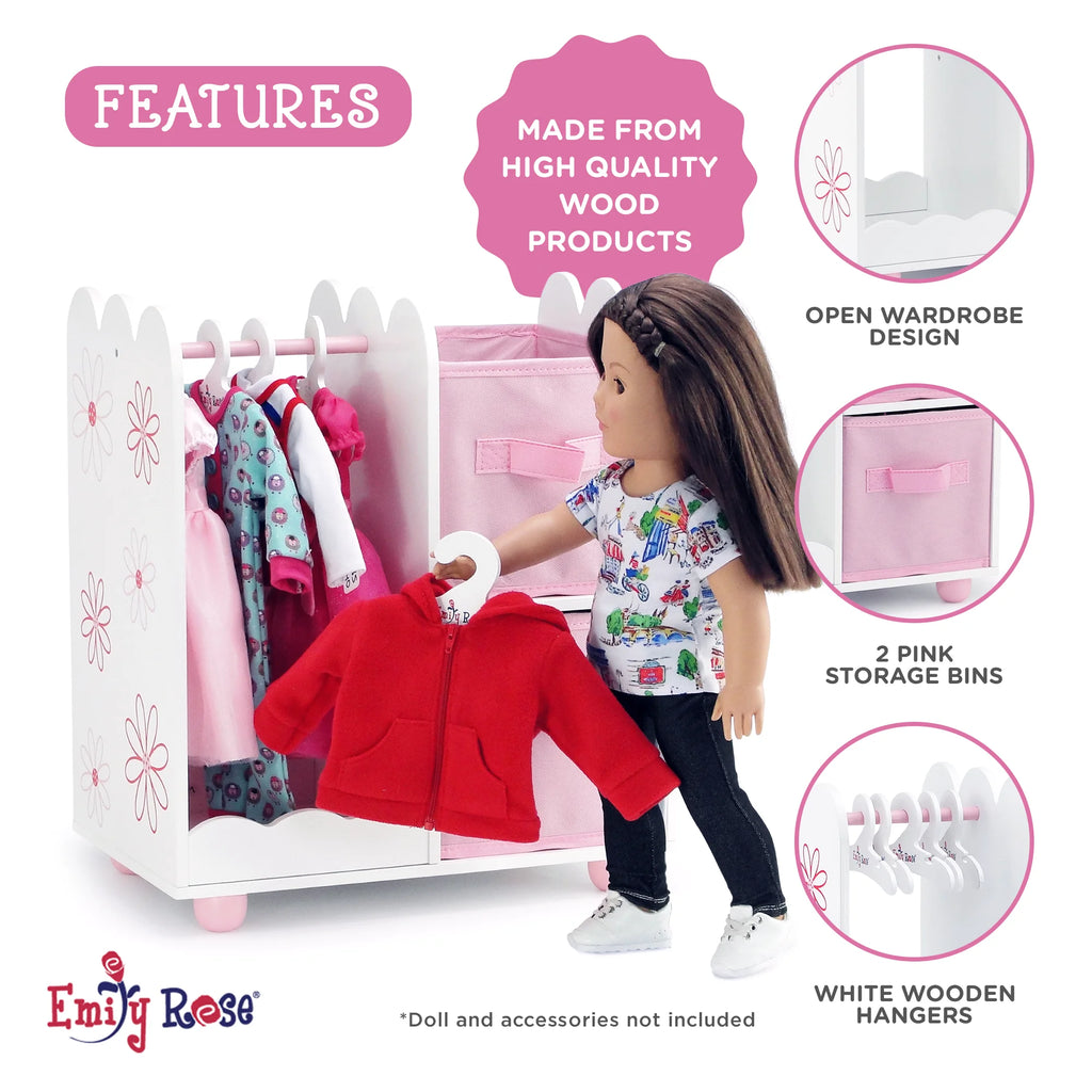 Pink Open Wardrobe Closet with 2 Storage Bins and 5 Clothes Hangers E316