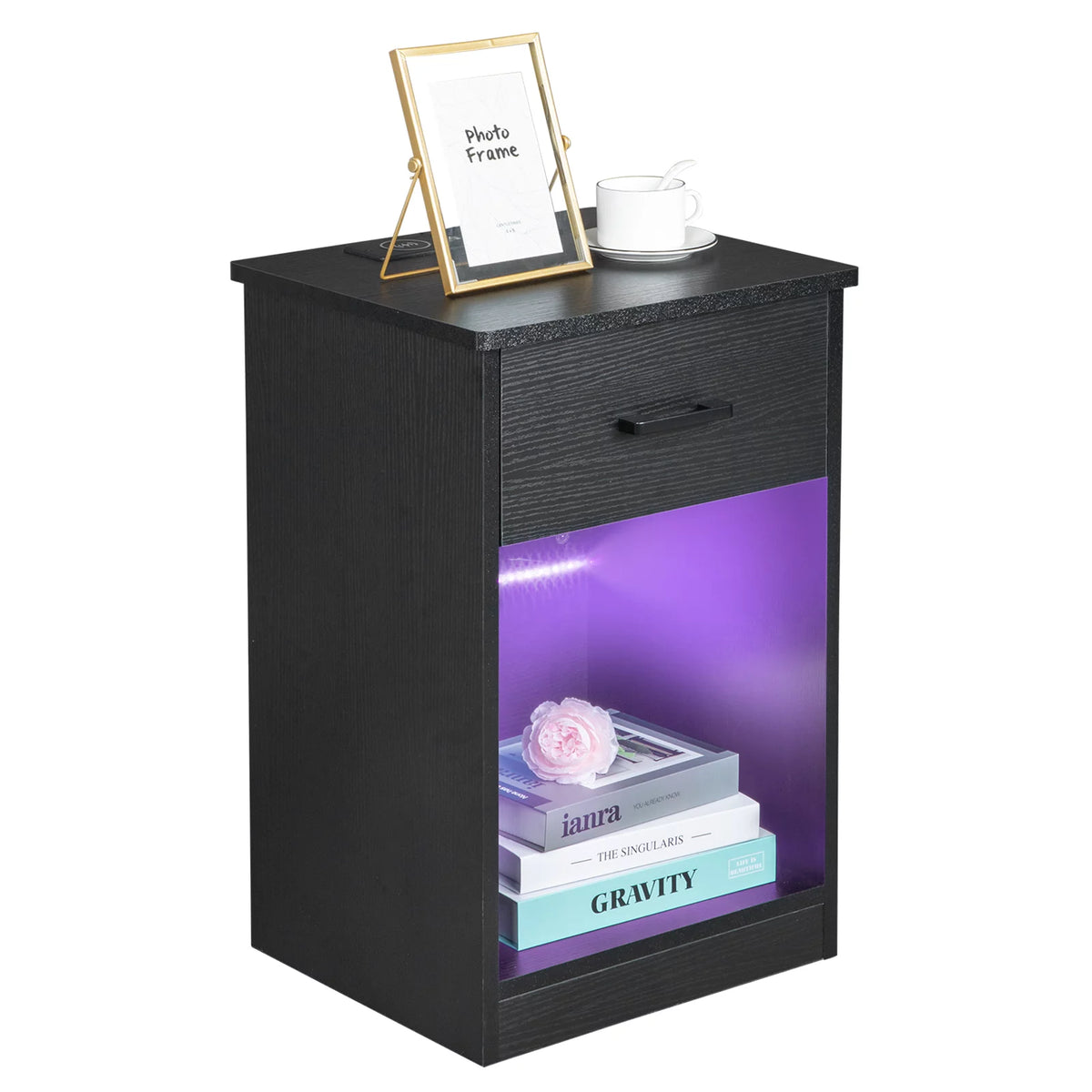 Black Wooden Nightstand with Drawer Q89837