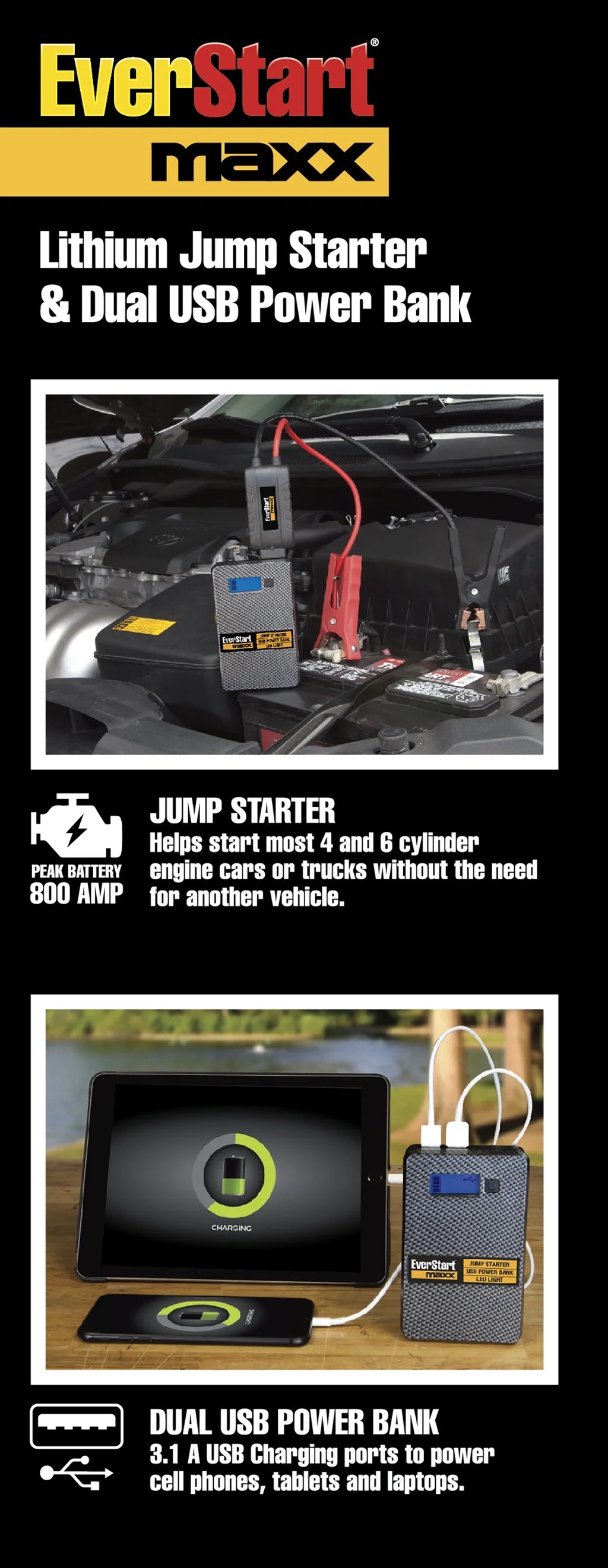 800 Amp 12 Volts Lithium Jump Starter with USB V267744