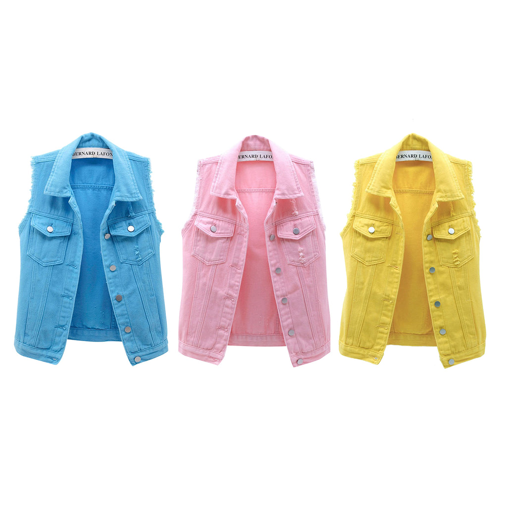 Sleeveless Solid Color Denim Vest P1954