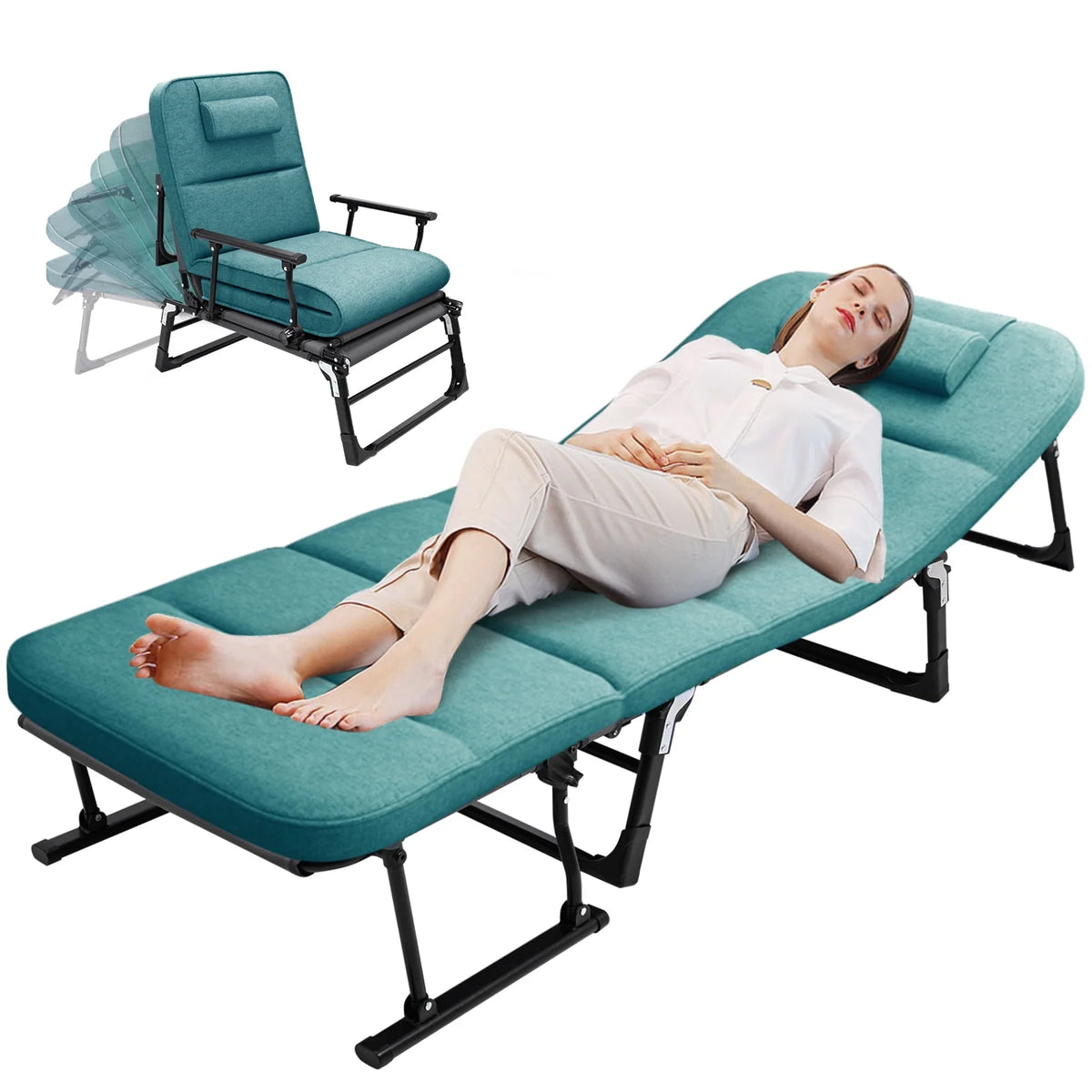3 in 1 Folding Camping Cot Bed with Mattress & Pillow F5920