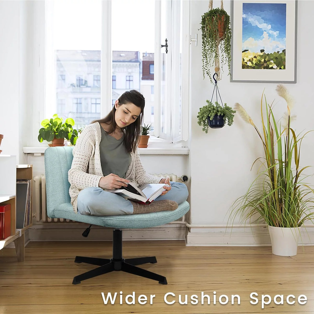 Armless Fabric Padded Swivel Desk Chair I73829